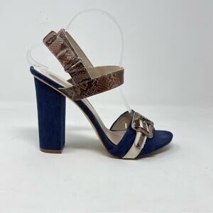 Joan and David Denim Snakeskin Leather Chunky Block High Heel Y2K Buckle Shoe 10